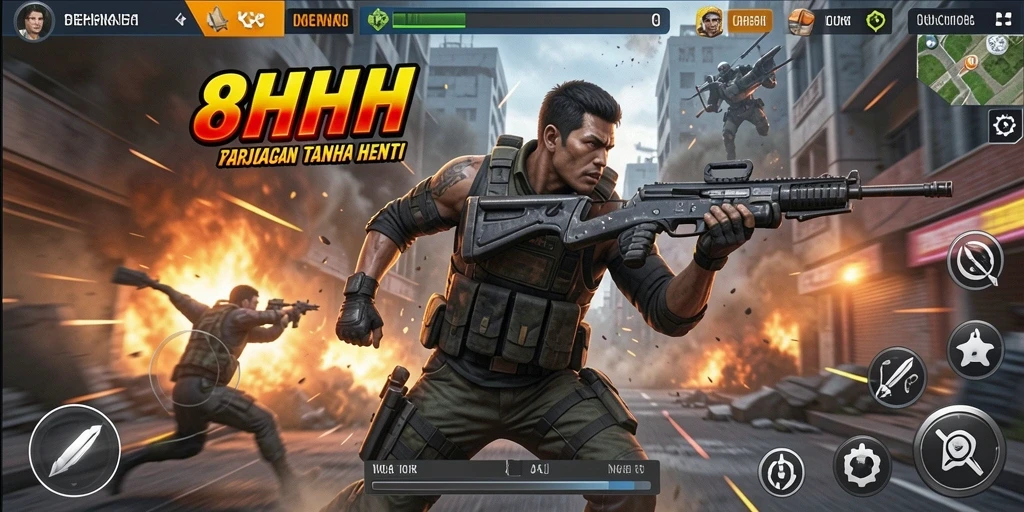 Tampilan gameplay yang seru dan mendebarkan dalam 8HHH.