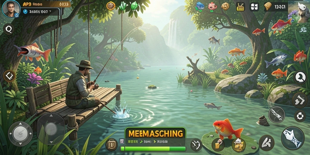 Screenshot gameplay API33 yang menampilkan aksi memancing yang mendebarkan.