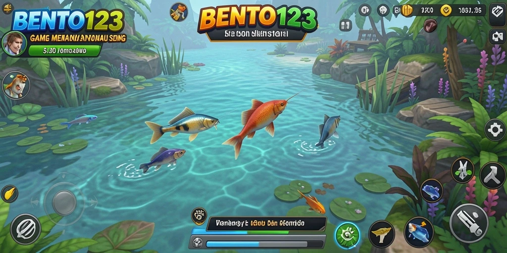 Tampilan gameplay BENTO123 yang menarik saat memancing ikan besar.