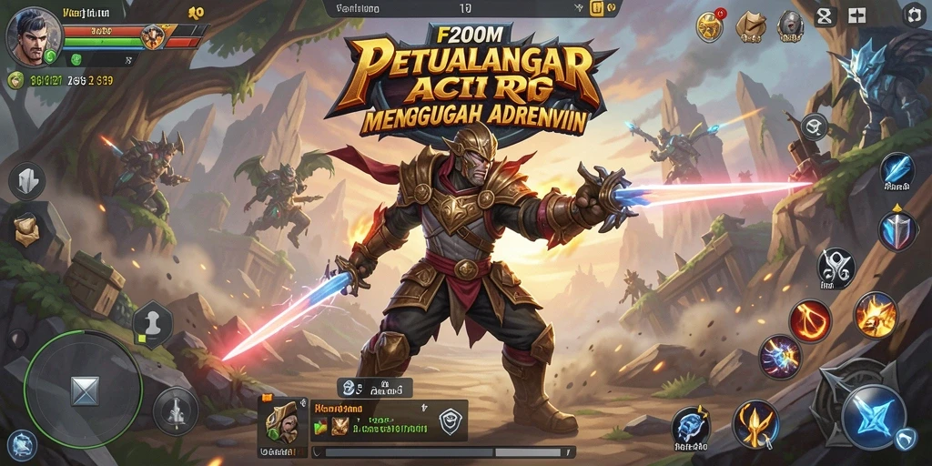 Tampilan gameplay seru dari F200M dengan aksi RPG yang dinamis.