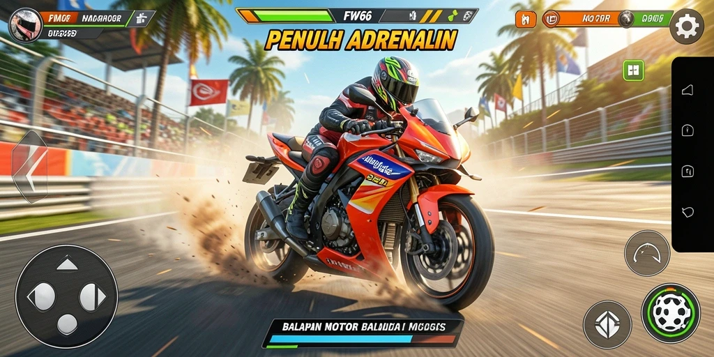Tampilan menakjubkan dari gameplay balapan motor.