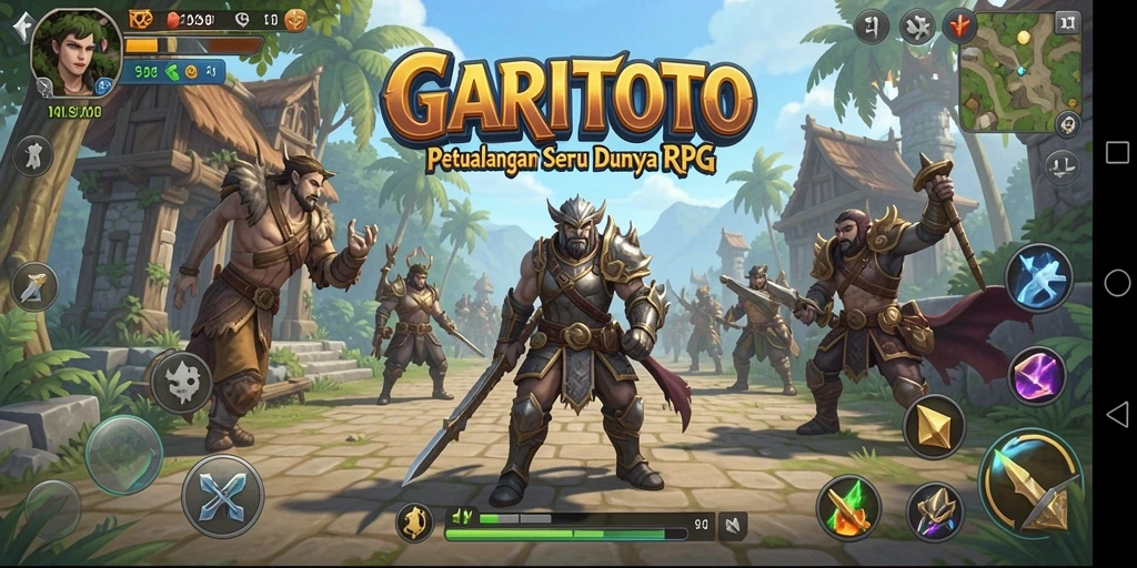 Tangkapan layar utama GARITOTO menampilkan pertempuran epik dalam dunia RPG.
