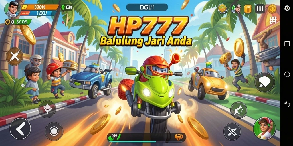 Gameplay HP777 yang mendebarkan dengan kendaraan berkecepatan tinggi.