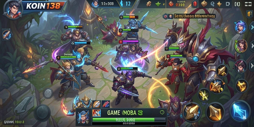 Tampilan screenshot KOIN138 menampilkan aksi seru dalam permainan MOBA.