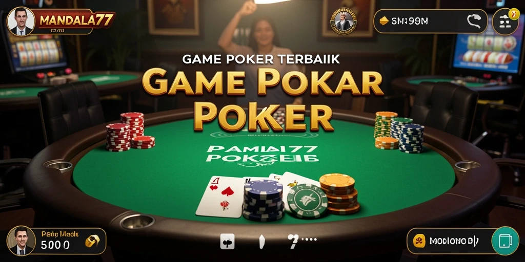 Tampilan gameplay MANDALA77 dengan suasana meja poker yang mendebarkan.