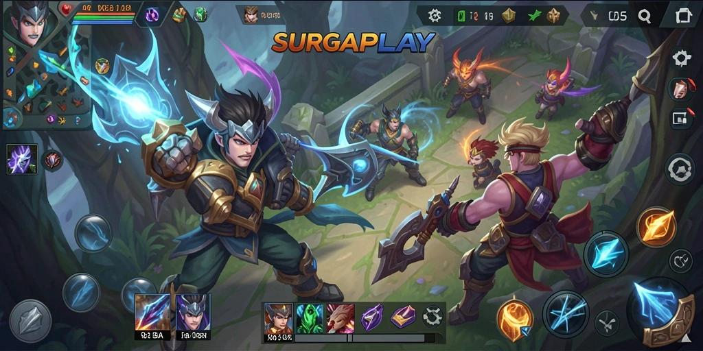Tangkapan layar SURGAPLAY menunjukkan aksi intens pertempuran di arena MOBA.