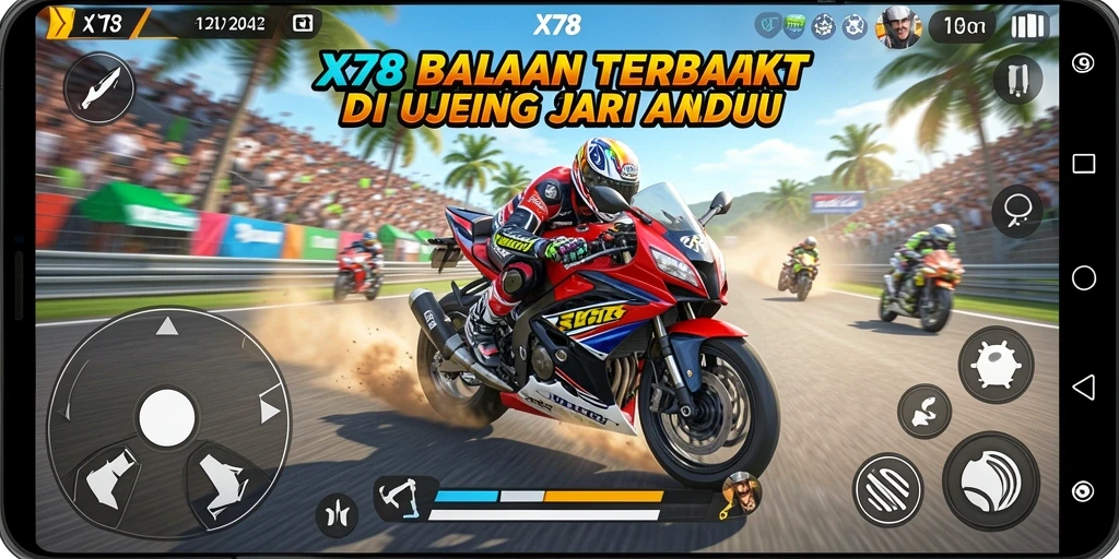 Tangkap aksi balapan motor seru di X78 dengan grafis menakjubkan.